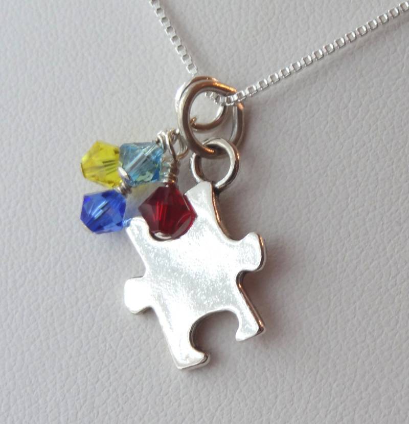 Sterling Silber Puzzle Stück Halskette, Schmuck, Autismus Bewusstsein, Perzonalized Halskette von ymcjewelry