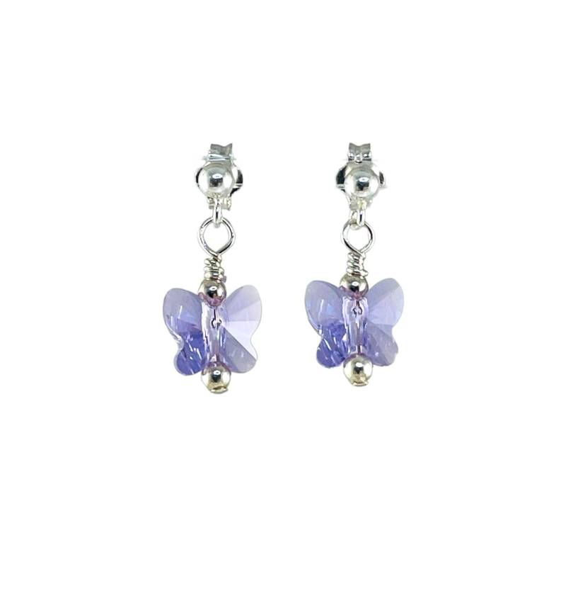 Violet Schmetterling Ohrringe, Kristall Lila Geschenk Für Kleinkind Mädchen, Sterling Silber Schmetterlinge Ohrringe von ymcjewelry