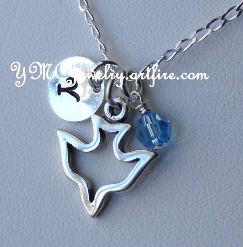 sterling Silber Heiliger Geist Halskette, Anfangsbuchstaben Erstkommunion Konfirmation Sponser Geschenk, Halskette von ymcjewelry