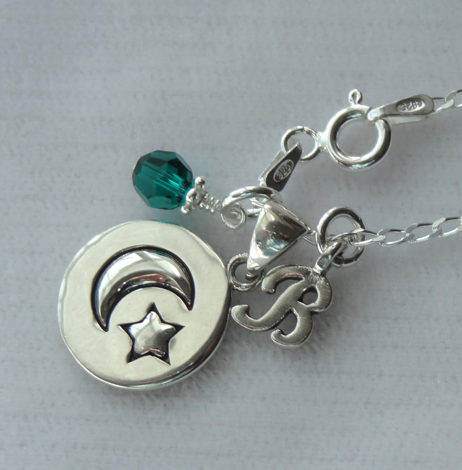 sterling Silber Ich Liebe Dich Zum Mond Und Zurück Anhänger Halskette, Geburtsstein, Mond-stern-Anhänger, Initial Personalisiert, Blumen Gir von ymcjewelry