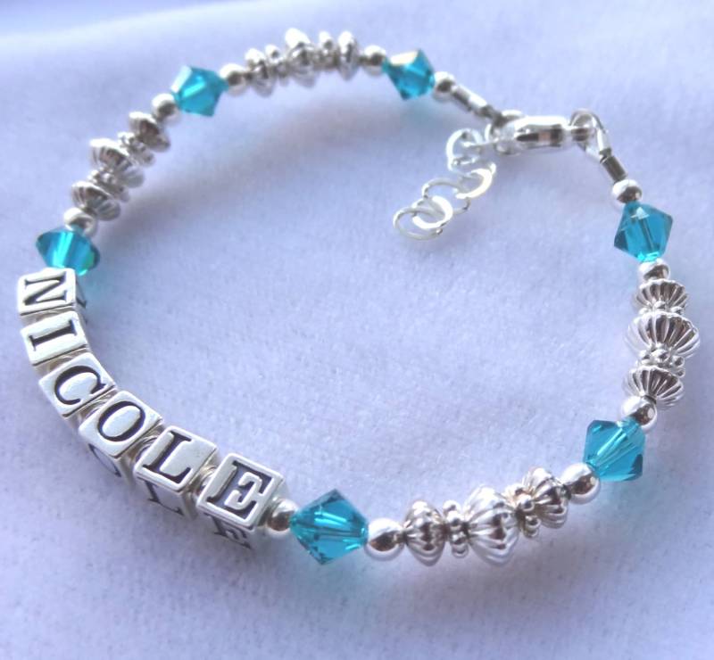 sterling Silber Kinder Name Armband, Taufe Für Nichte, Personalisierte Birthstone Geburtstag Mädchen Vorhanden von ymcjewelry