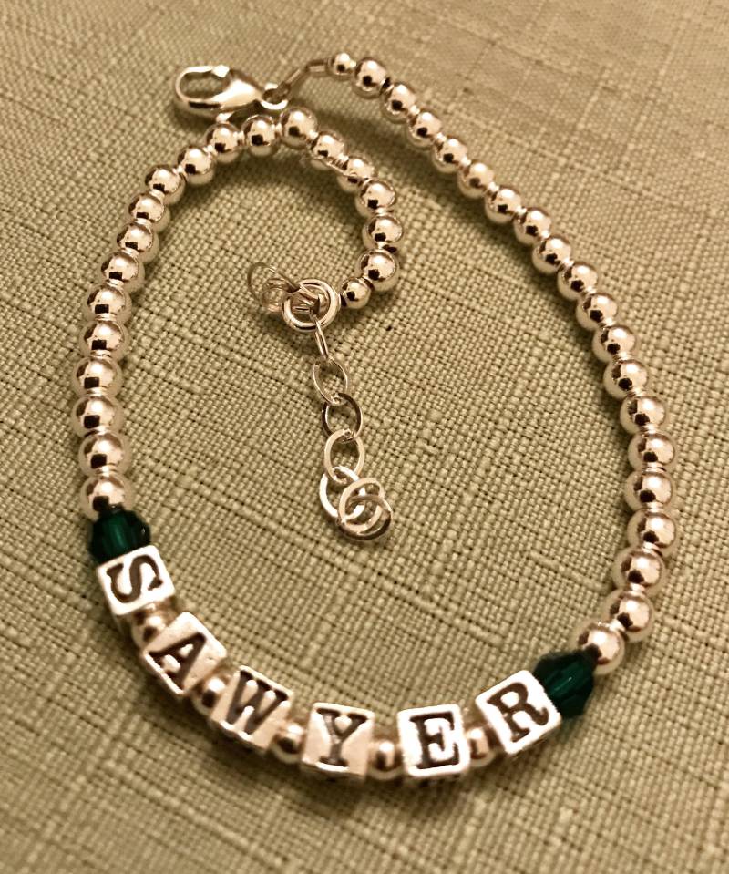 sterling Silber Mutter Name Perlen Armband, Kinder Baby Taufe, Geschenk Für Oma Kindermädchen Schmuck von ymcjewelry