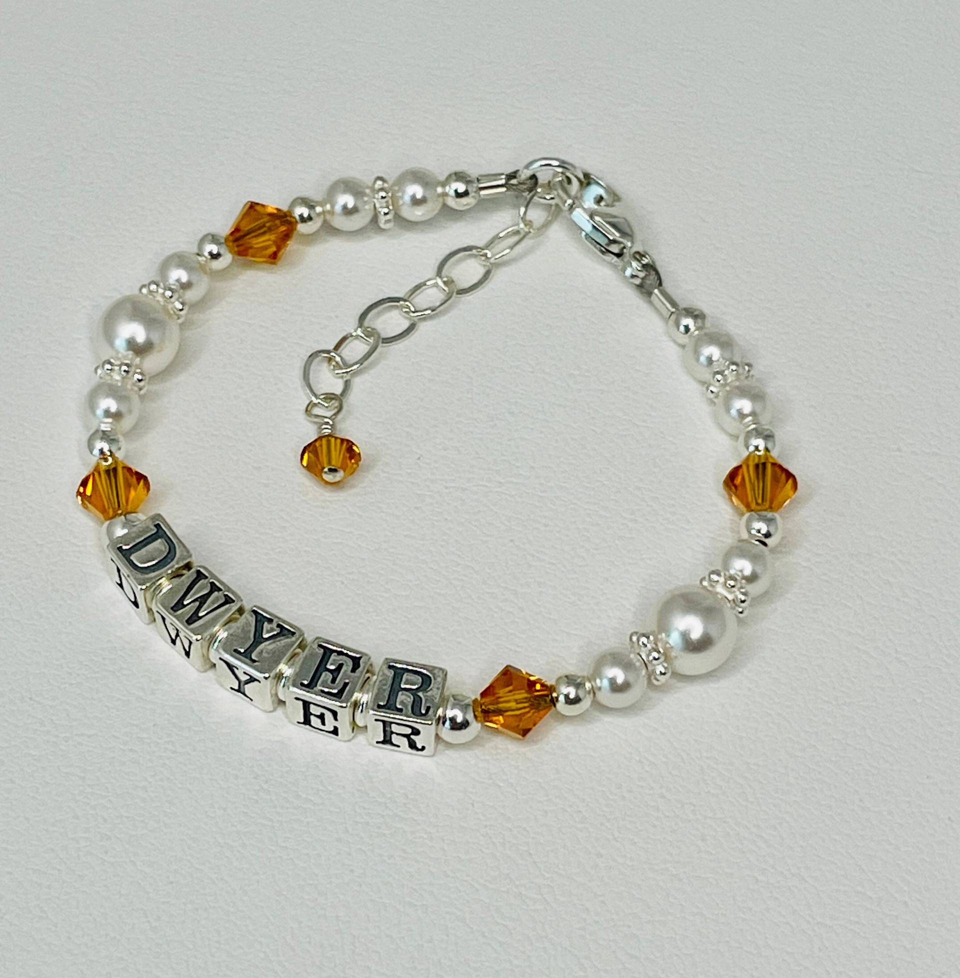 sterling Silber Perle Birthstone Name Armband, Armband Taufe, Erste Kommunion Patenkind Geschenk von ymcjewelry