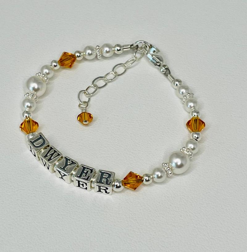 sterling Silber Perle Birthstone Name Armband, Armband Taufe, Erste Kommunion Patenkind Geschenk von ymcjewelry