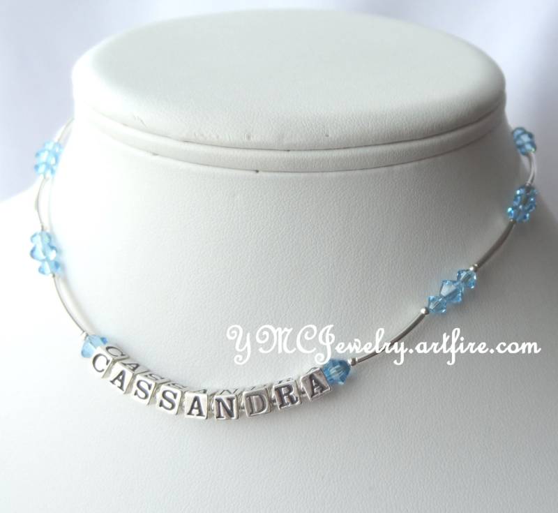 sterling Silber Personalisierte Birthstone Namen Halskette, Blumenmädchen Erste Halskette von ymcjewelry