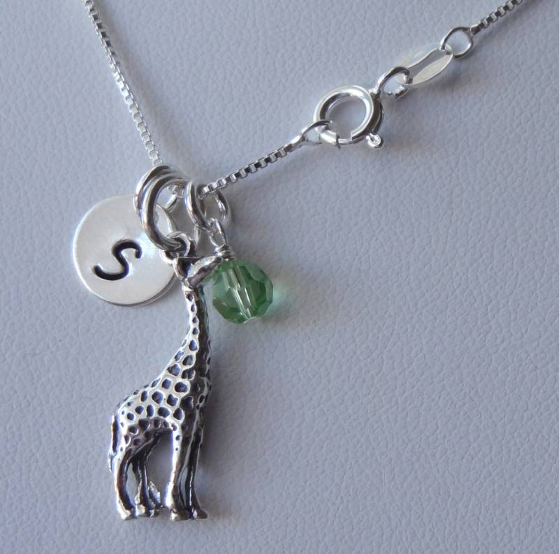 sterling Silber Personalisierte Giraffe Halskette, Geburtsstein Ursprüngliche Neue Mutter Geschenk, Animallover Halskette von ymcjewelry