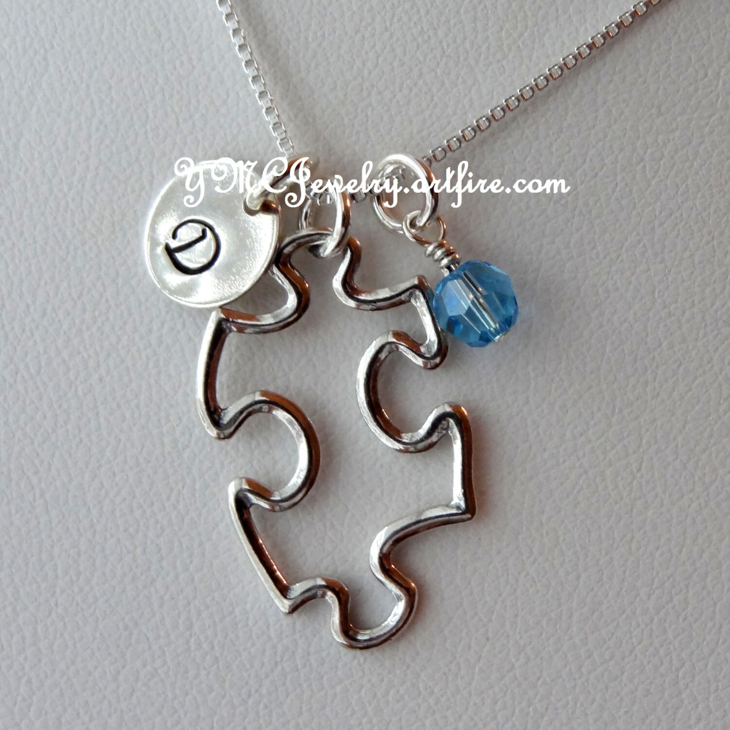 sterling Silber Puzzle Initial Halskette, Schmuck, Autismus Bewusstsein, Perzonalized Halskette von ymcjewelry