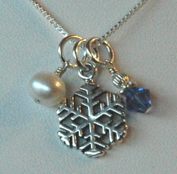 sterling Silber Schneeflocke Halskette, Winter Hochzeit Perle Urlaub Schmuck, Weihnachtskette von ymcjewelry