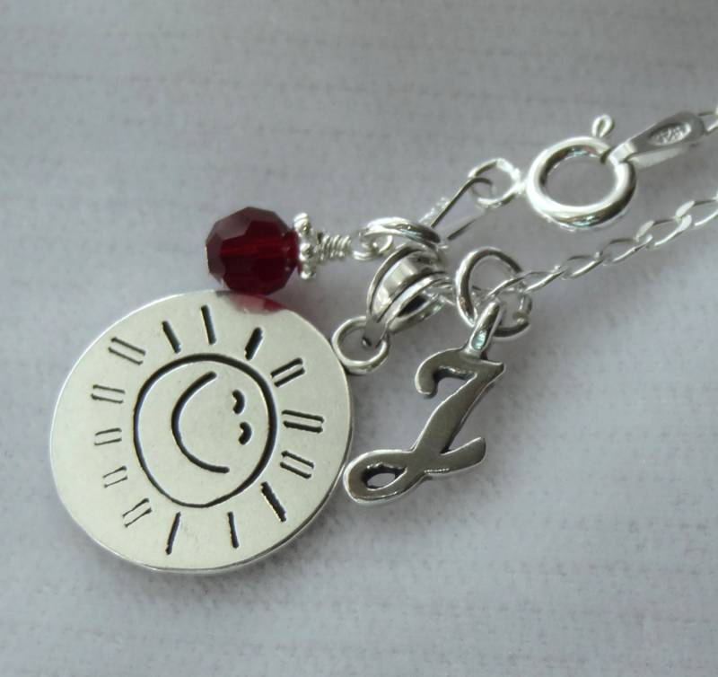 sterling Silber Sie Sind Mein Sonnenschein Anhänger Halskette, Birthstone Initial Personalisierte Blumenmädchen Sun Charm von ymcjewelry