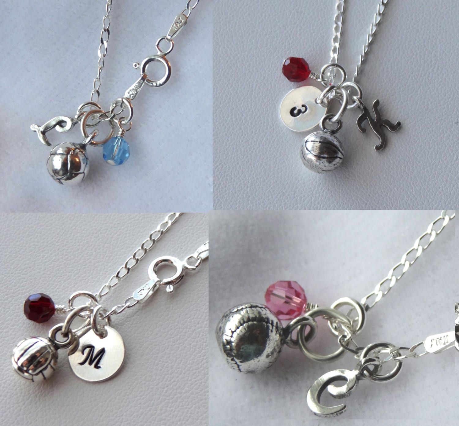 sterling Silber Sport Ball Halskette, Anfangsbuchstaben Birthstone Basketball Fußball Baseball Softball Vollyball Halskette von ymcjewelry