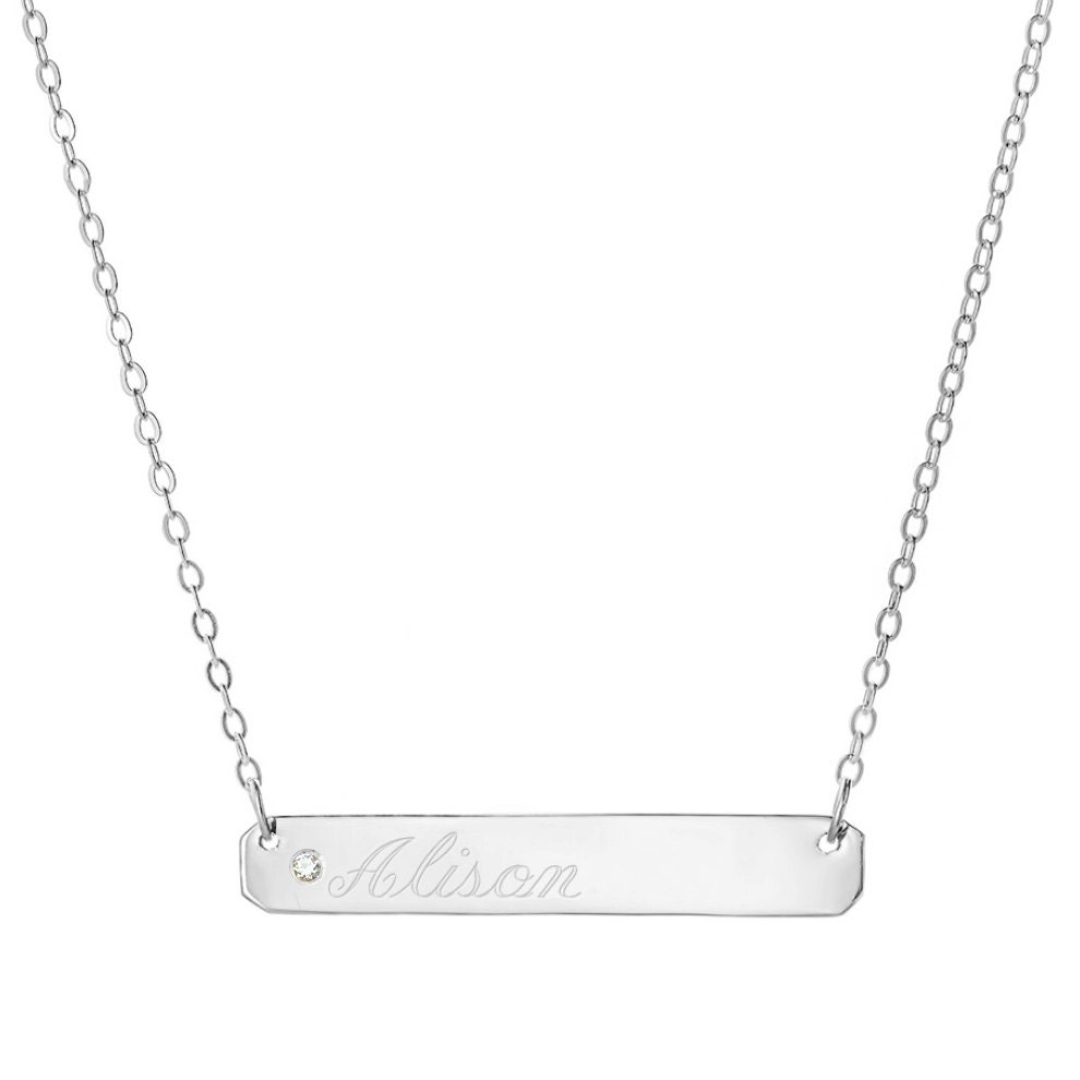 0, 03 Ct Diamant Personifiziert Eingraviert Name Bar-Halskette in 925 Sterling Silve R-Typenschild Halskette - Gravur-Halskette von ymcjewelrycom