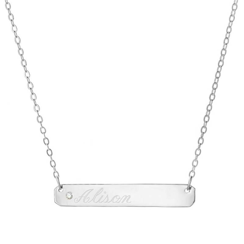 0, 03 Ct Diamant Personifiziert Eingraviert Name Bar-Halskette in 925 Sterling Silve R-Typenschild Halskette - Gravur-Halskette 0, 03 Ct Diamant Personifiziert Eingraviert Name Bar-Halskette in 925 Sterling Silve R-Typenschild Halskette - Gravur-Halskette von ymcjewelrycom