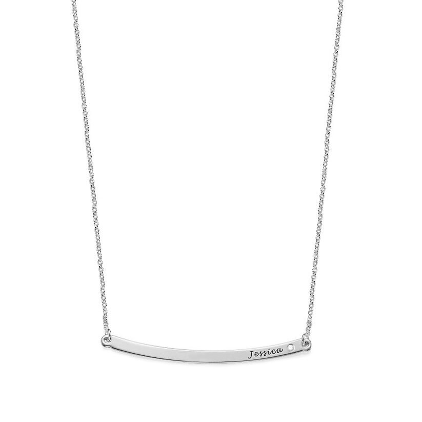 0, 03 Ct Diamanten Individuell Gravierten Namen Bar-Halskette in 925 Sterling Silber - Halskette Typenschild Gravur von ymcjewelrycom