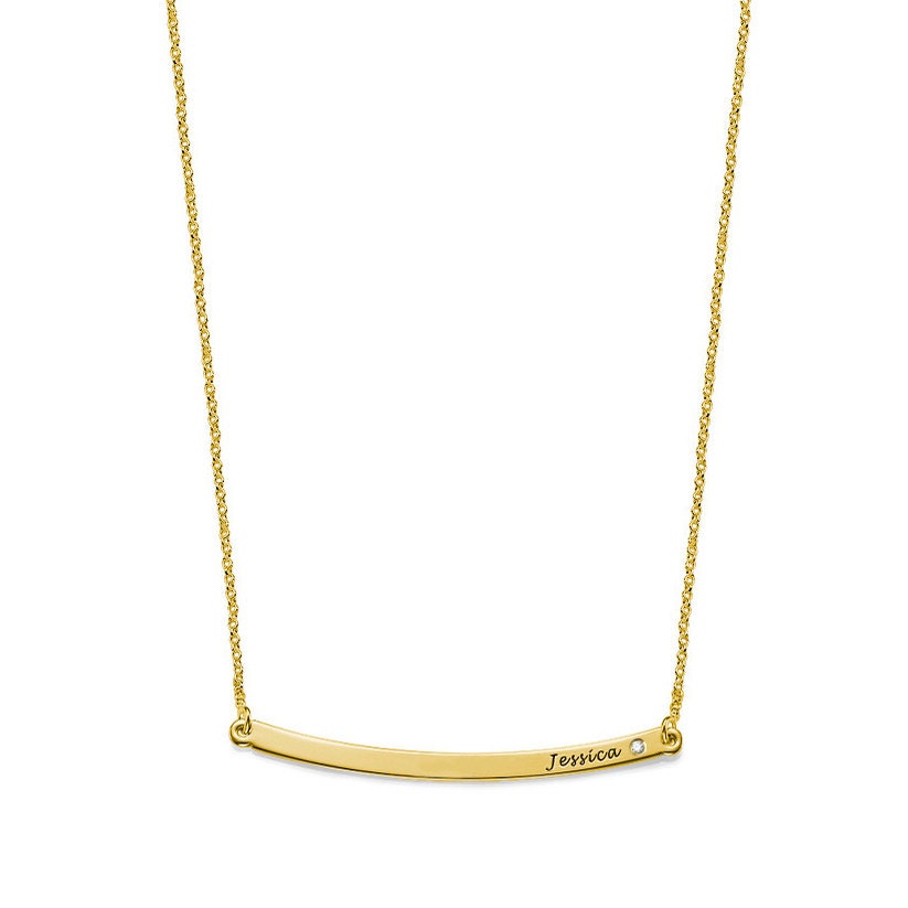 0, 03 Ct Diamanten Individuell Gravierten Namen Bar-Kette in 14K Gelb Gold Über 925 Sterling Silber - Halskette Typenschild Gravur von ymcjewelrycom