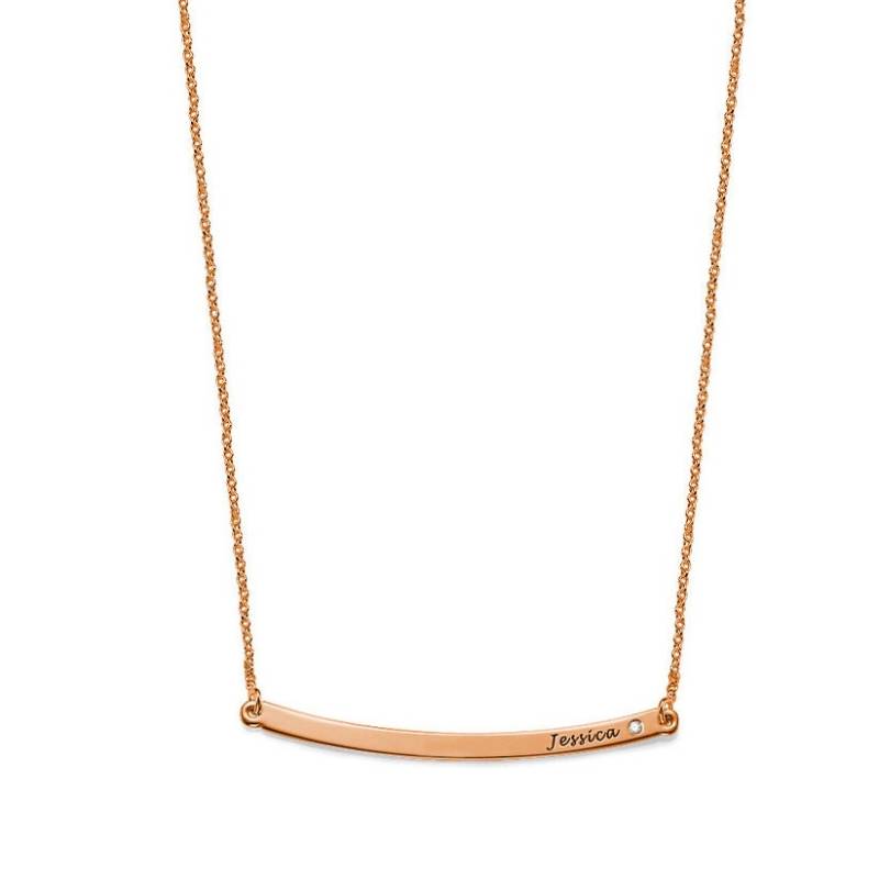 0, 03 Ct Diamanten Individuell Gravierten Namen Bar-Kette in 14K Rose Gold Über 925 Sterling Silber - Halskette Typenschild Gravur von ymcjewelrycom