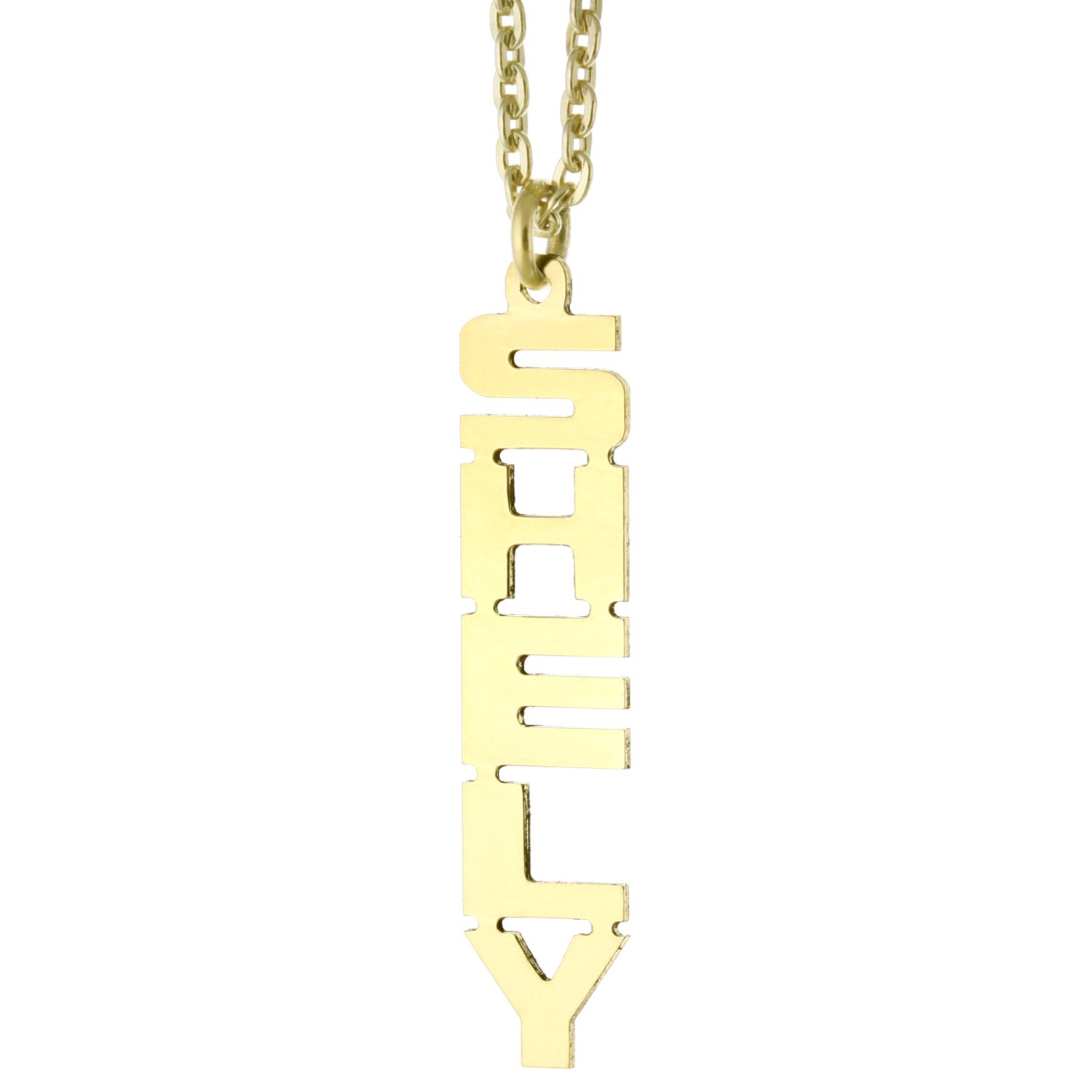 14K Gelb Gold Plattierte 925 Sterling Silber Individuell Maßgeschneiderte Jedes Namensschild Vertikale Anhänger Halskette von ymcjewelrycom