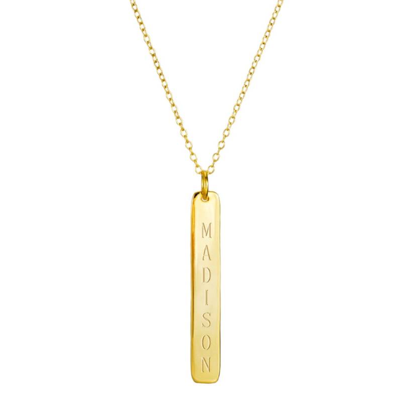 14K Gelb Gold Über 925 Sterling Silber Individuell Graviert Einen Beliebigen Namen Vertikale Bar - Typenschild Halskette Gravierte Porzellananhänger 14K Gelb Gold Über 925 Sterling Silber Individuell Graviert Einen Beliebigen Namen Vertikale Bar - Typenschild Halskette Gravierte Porzellananhänger von ymcjewelrycom