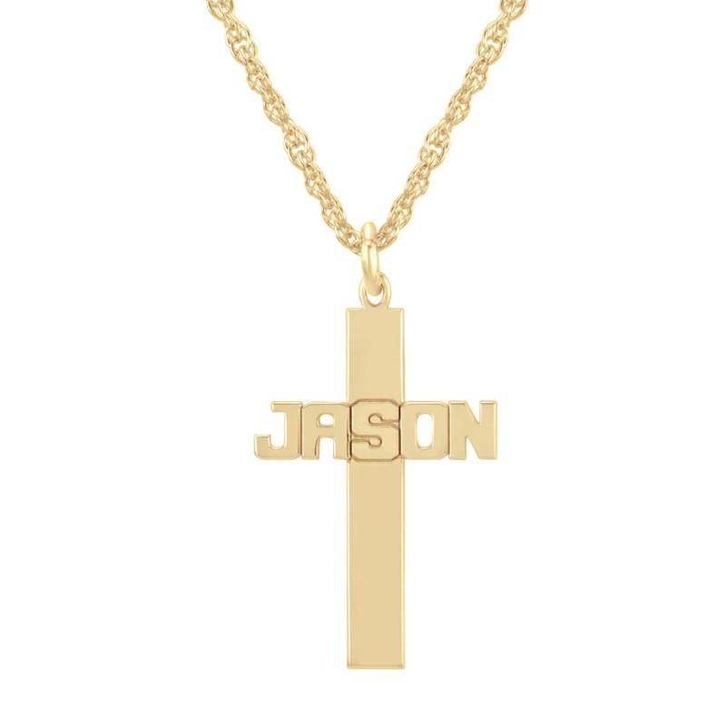 14K Gelb Gold Über 925 Sterlingsilber Custom Personalisierte Einen Beliebigen Namen Machte Kreuz Anhänger Halskette - Kette Monogramm Gravur 14K Gelb Gold Über 925 Sterlingsilber Custom Personalisierte Einen Beliebigen Namen Machte Kreuz Anhänger Halskette - Kette Monogramm Gravur von ymcjewelrycom