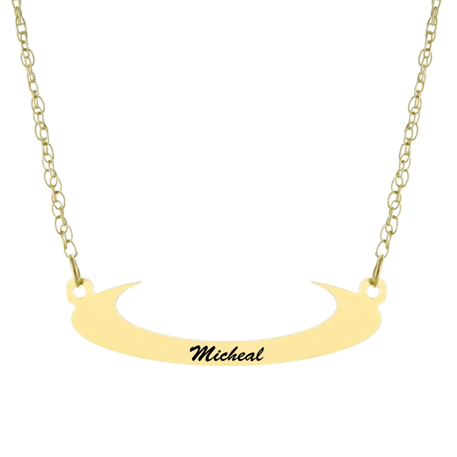 14K Gelbgold Mit 925 Sterling Silber, Personalisierte Radiator Eingraviert, Jeder Name Moon Halskette - Eingefärbten Schmuck Feder Und Tinte von ymcjewelrycom