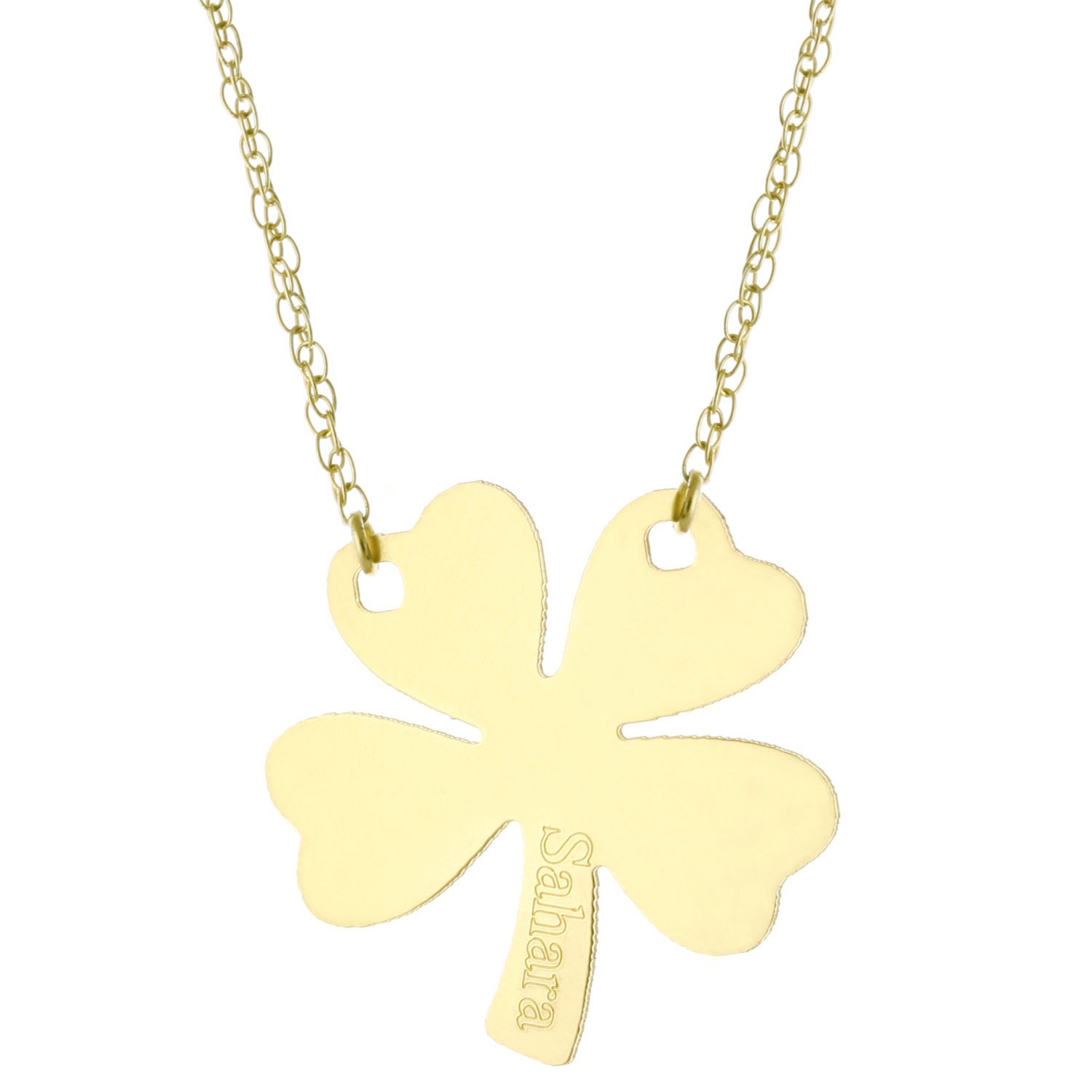 14K Gelbgold Mit 925 Sterling Silber, Personalisierte Radiator Graviert Jeder Name 4 Leaf Clover Anhänger Halskette - Namensschild Gravur von ymcjewelrycom