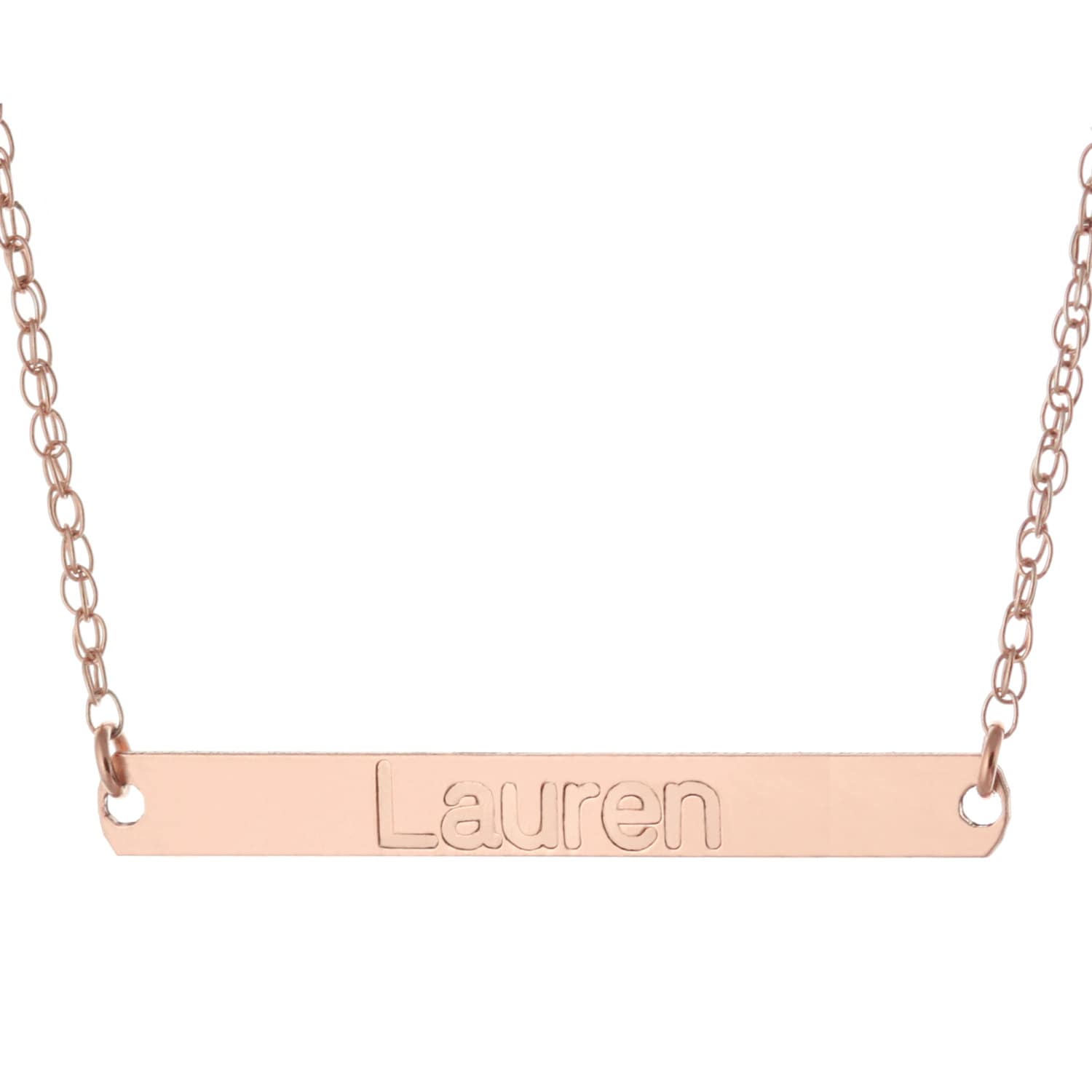 14K Rose Gold Plattierte 925 Sterling Silber Individuell Graviert Alle Namen 1.5" Long Medium Bar Anhänger von ymcjewelrycom