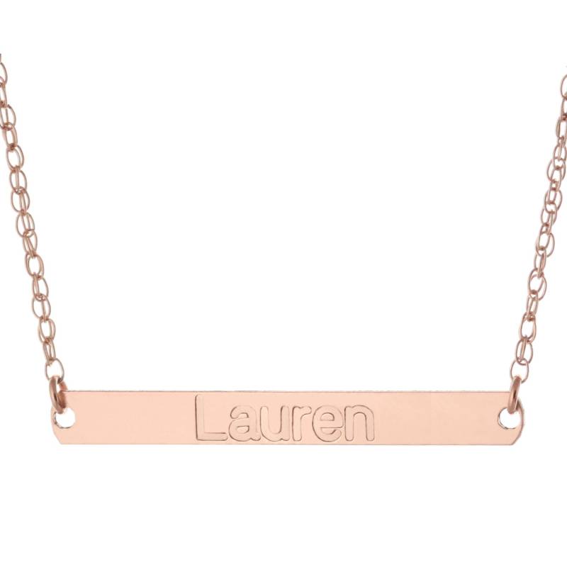 14K Rose Gold Plattierte 925 Sterling Silber Individuell Graviert Alle Namen 1.5" Long Medium Bar Anhänger 14K Rose Gold Plattierte 925 Sterling Silber Individuell Graviert Alle Namen 1.5" Long Medium Bar Anhänger von ymcjewelrycom