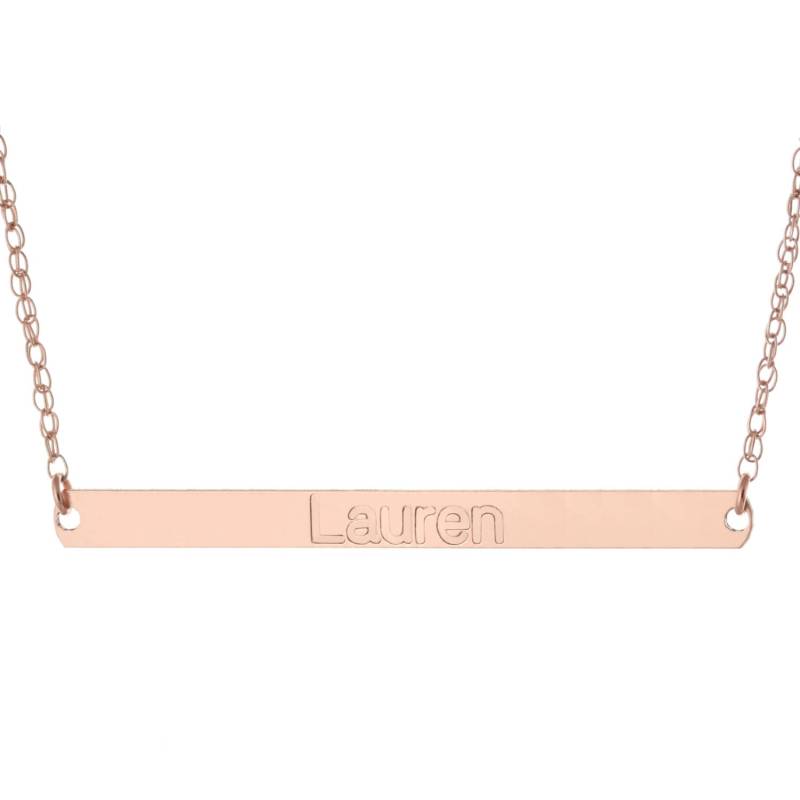 14K Stieg Gold Plattierte 925 Sterling Silber Individuell Graviert Alle Namen 2" Lange Große Bar Anhänger von ymcjewelrycom