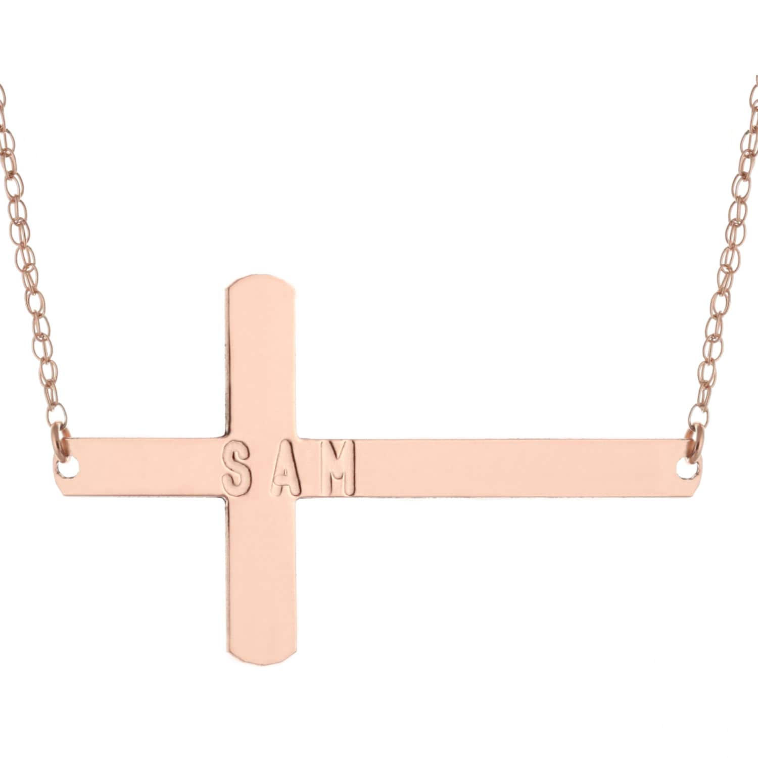 14K Stieg Gold Plattierte 925 Sterling Silber Individuell Graviert Einen Beliebigen Namen Kreuz Anhänger Halskette - Typenschild Gravur von ymcjewelrycom