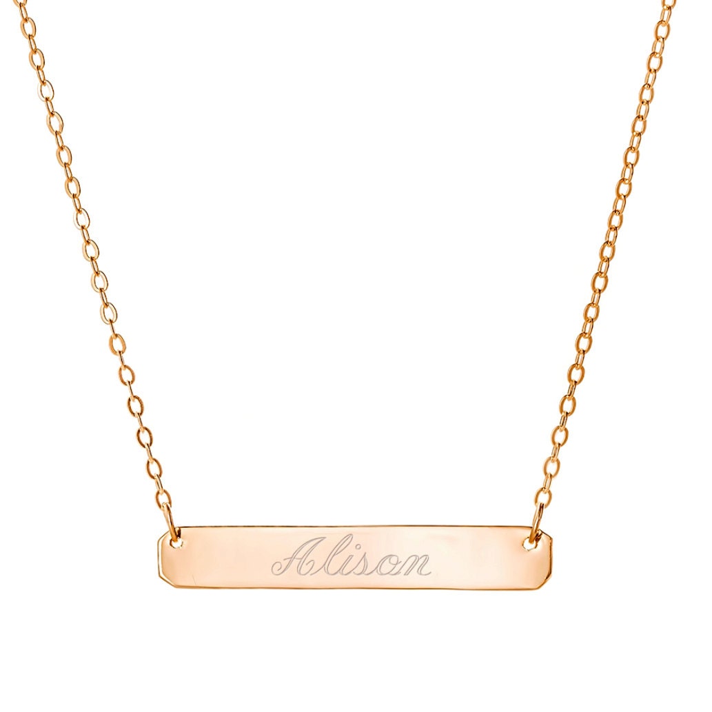 14K Stieg Gold Über 925 Sterling Silber Individuell Graviert Alle Namen Namebar - Typenschild Halskette Gravierte Porzellananhänger von ymcjewelrycom