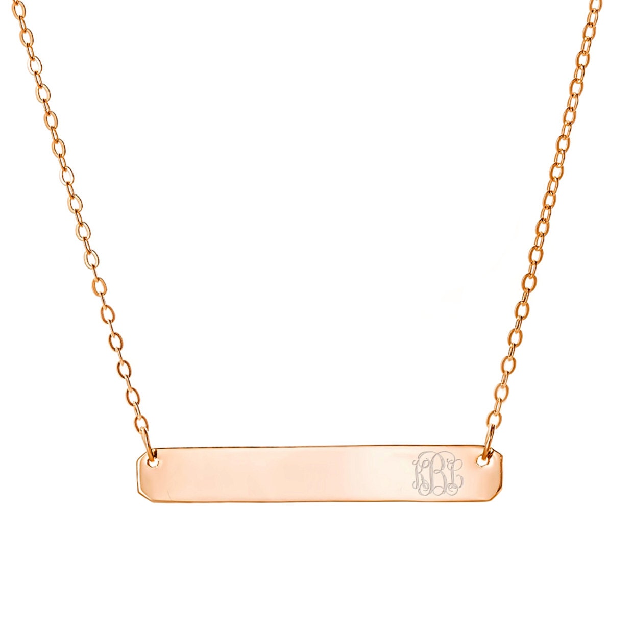 14K Stieg Gold Über 925 Sterling Silber Individuell Graviert Monogra Namen Bar Halskette - Monogram Typenschild von ymcjewelrycom