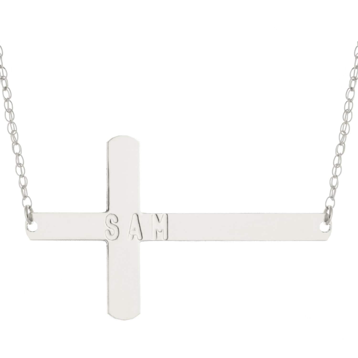 14K Weissgold 925 Sterling Silber, Personalisierte Radiator Graviert Einen Beliebigen Namen Kreuz Anhänger Halskette - Typenschild Gravur von ymcjewelrycom