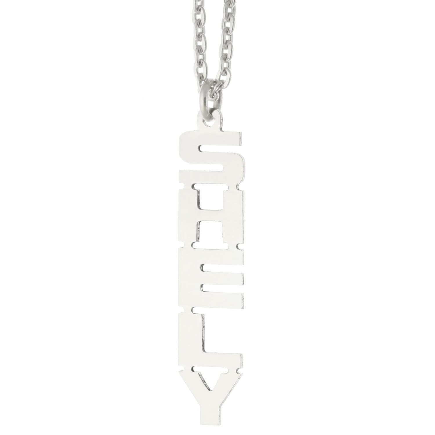 14K Weissgold Plattiert 925 Sterling Silber, Personalisierte Sonderanfertigungen Jeder Typenschild Vertikale Anhänger Halskette von ymcjewelrycom