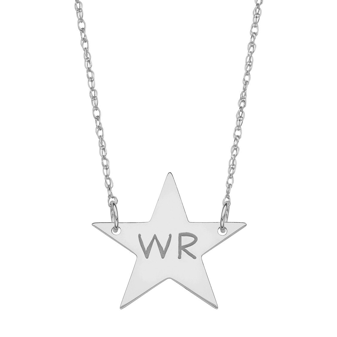 2 Initialen Custom Graviert Star Halskette in 925Er Silber - Gravur Schmuck Typenschild Gravur-Halskette von ymcjewelrycom