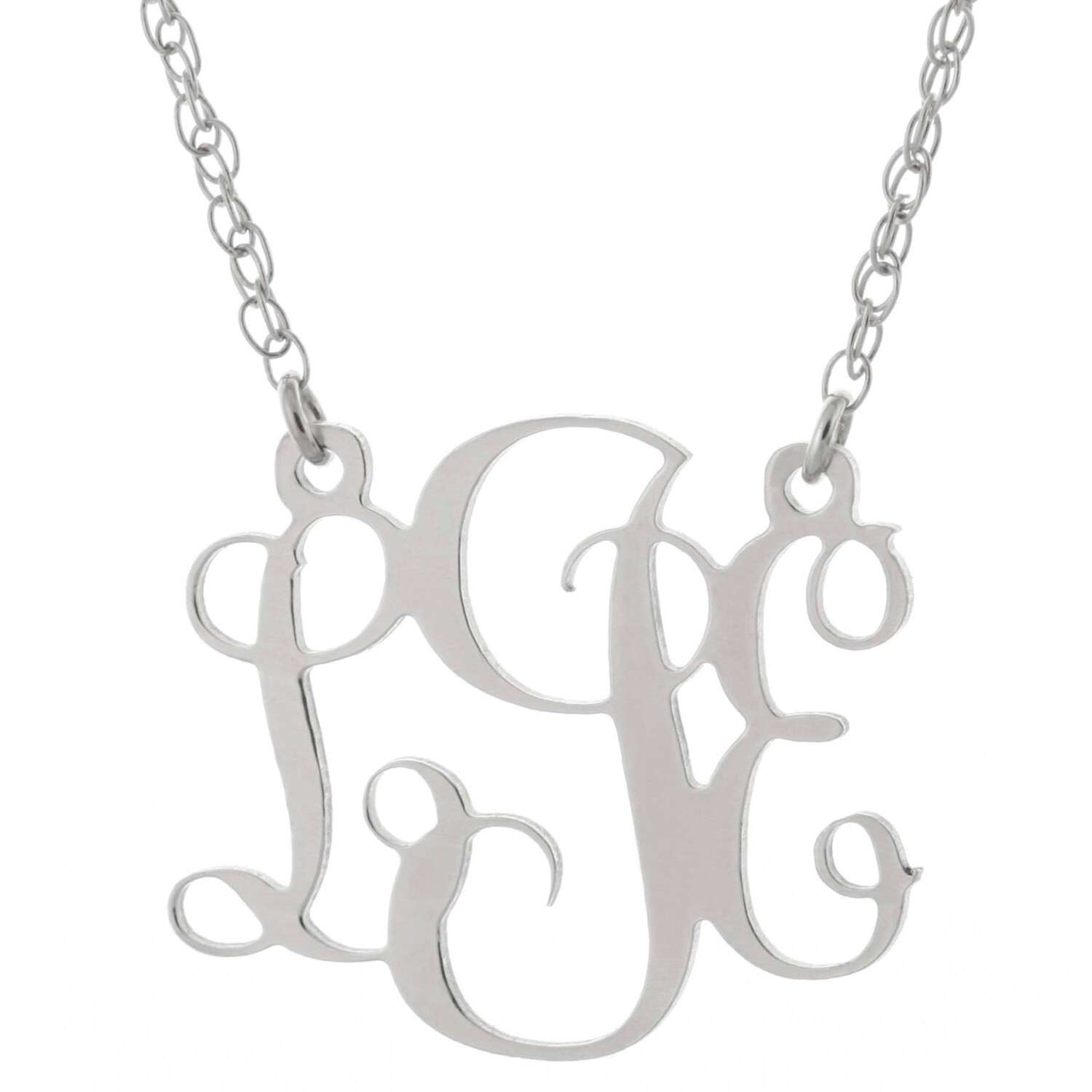 3 Initialen 7/8 Zoll Personalisierte Monogramm Anhänger Halskette 925 Sterling Silber - Monogram Typenschild von ymcjewelrycom