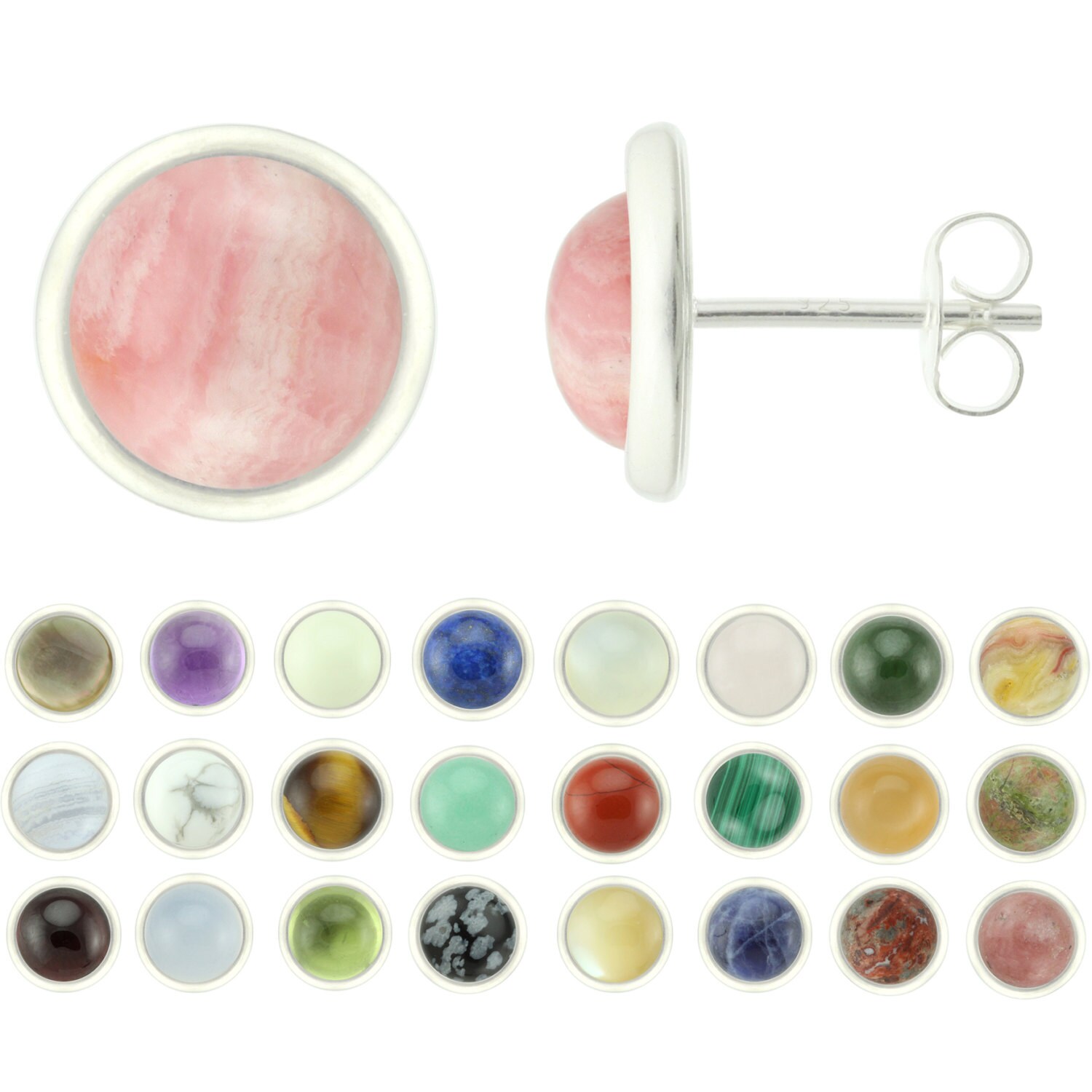 925 Sterling Silber 8 Mm Runde Cabochon Natürliche Edelsteine Ohrstecker von ymcjewelrycom