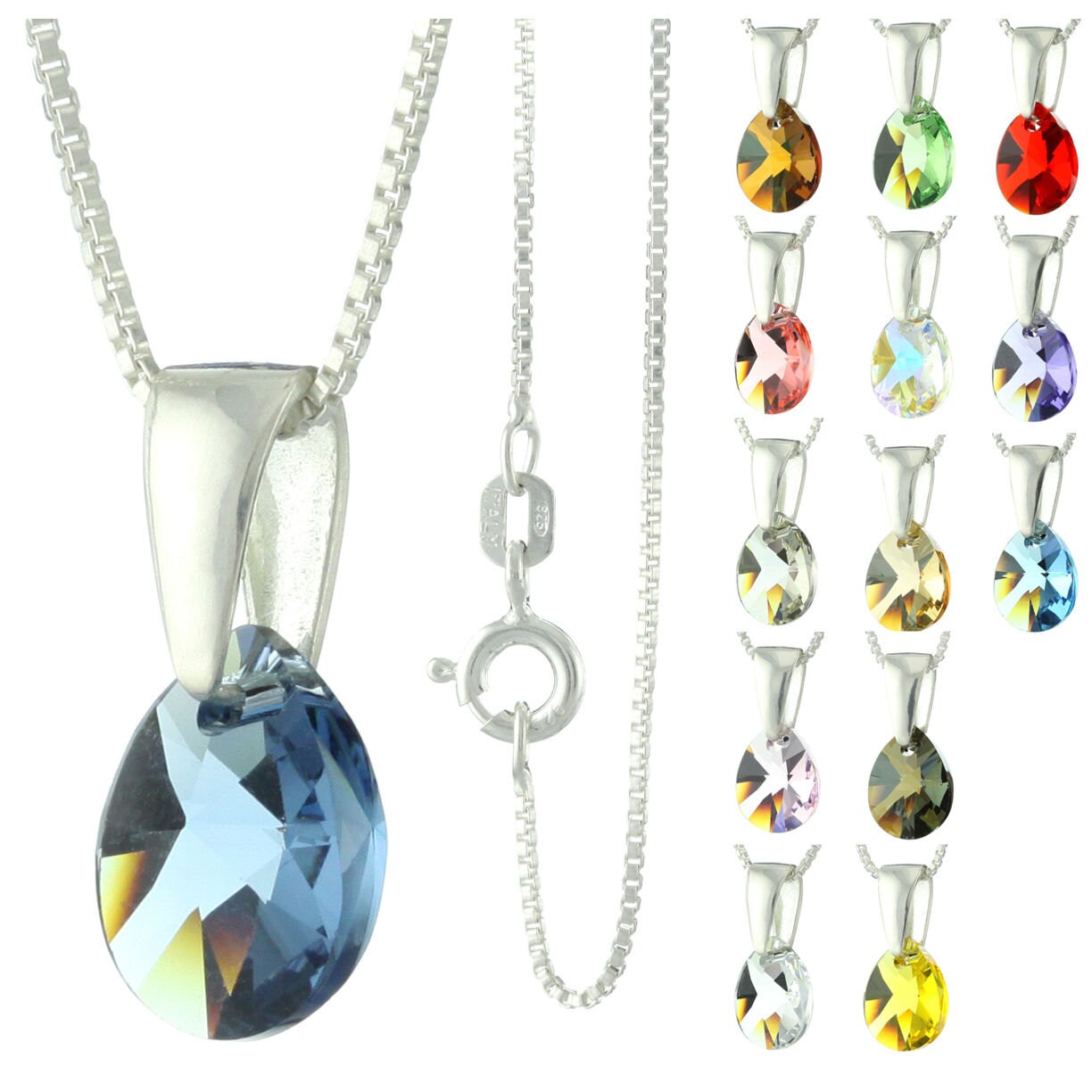 925 Sterling Silber Facettiert Birne Swarovski Kristall Anhänger Halskette von ymcjewelrycom