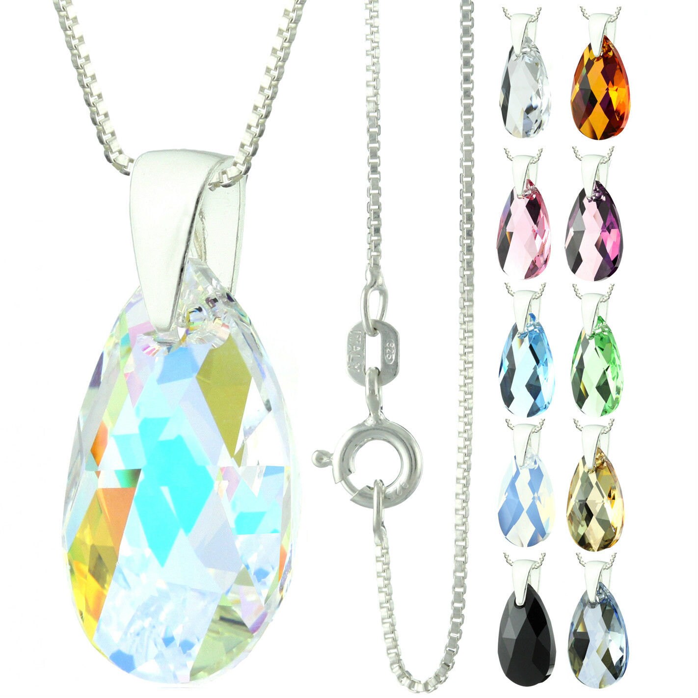 925 Sterling Silber Facettiert Birne Swarovski Kristall Anhänger Halskette von ymcjewelrycom