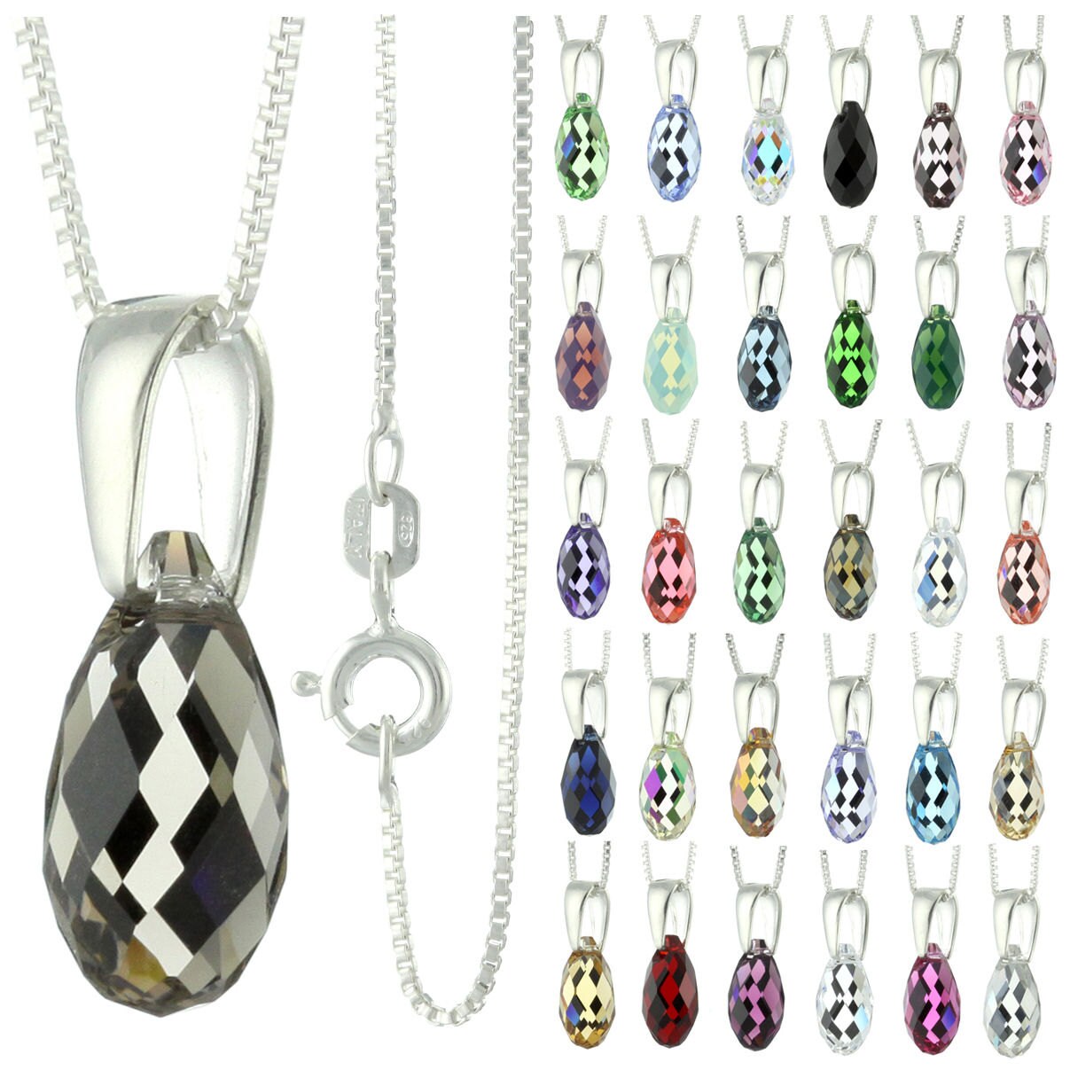 925 Sterling Silber Facettiert Briolette Swarovski Kristall Anhänger Halskette von ymcjewelrycom