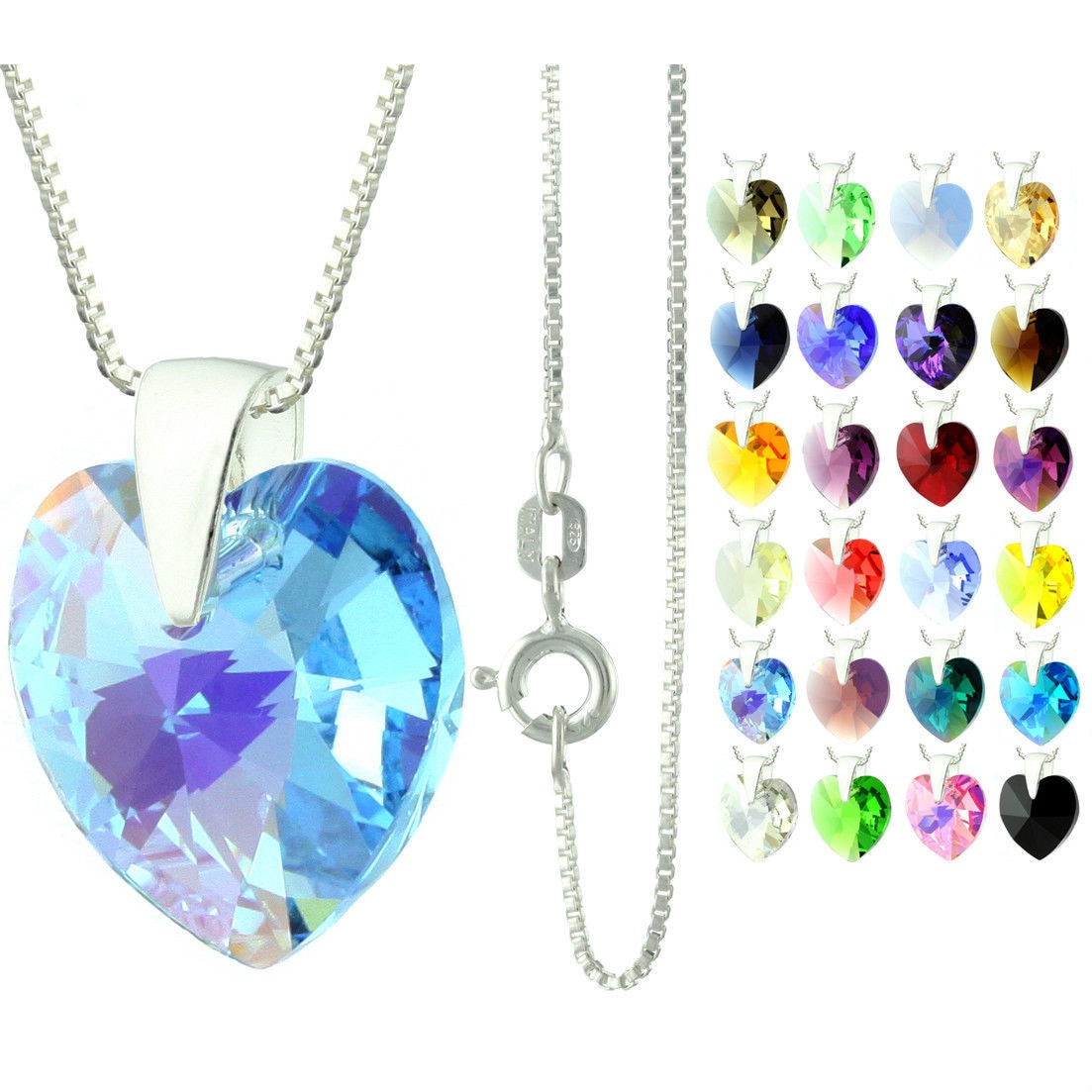 925 Sterling Silber Facettiert Herz Swarovski Kristall Anhänger Halskette von ymcjewelrycom