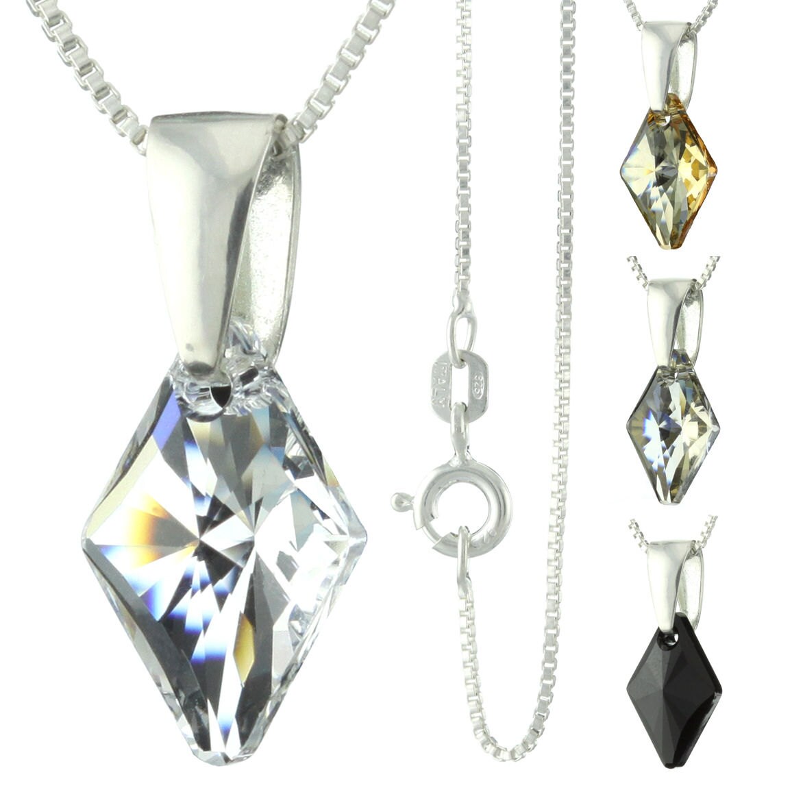 925 Sterling Silber Facettiert Rhombus Swarovski Kristall Anhänger Halskette von ymcjewelrycom