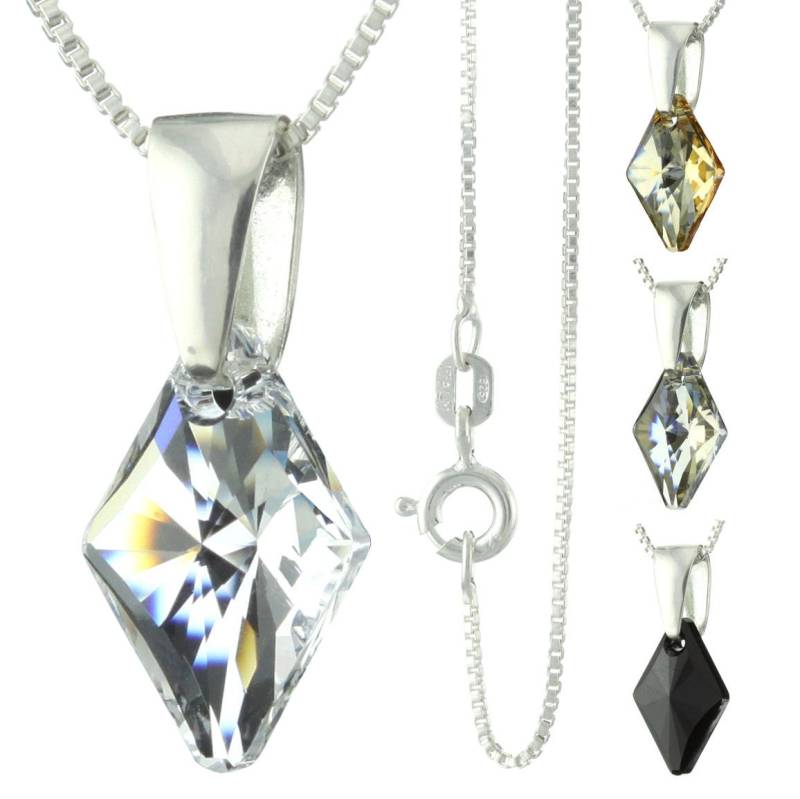 925 Sterling Silber Facettiert Rhombus Swarovski Kristall Anhänger Halskette von ymcjewelrycom