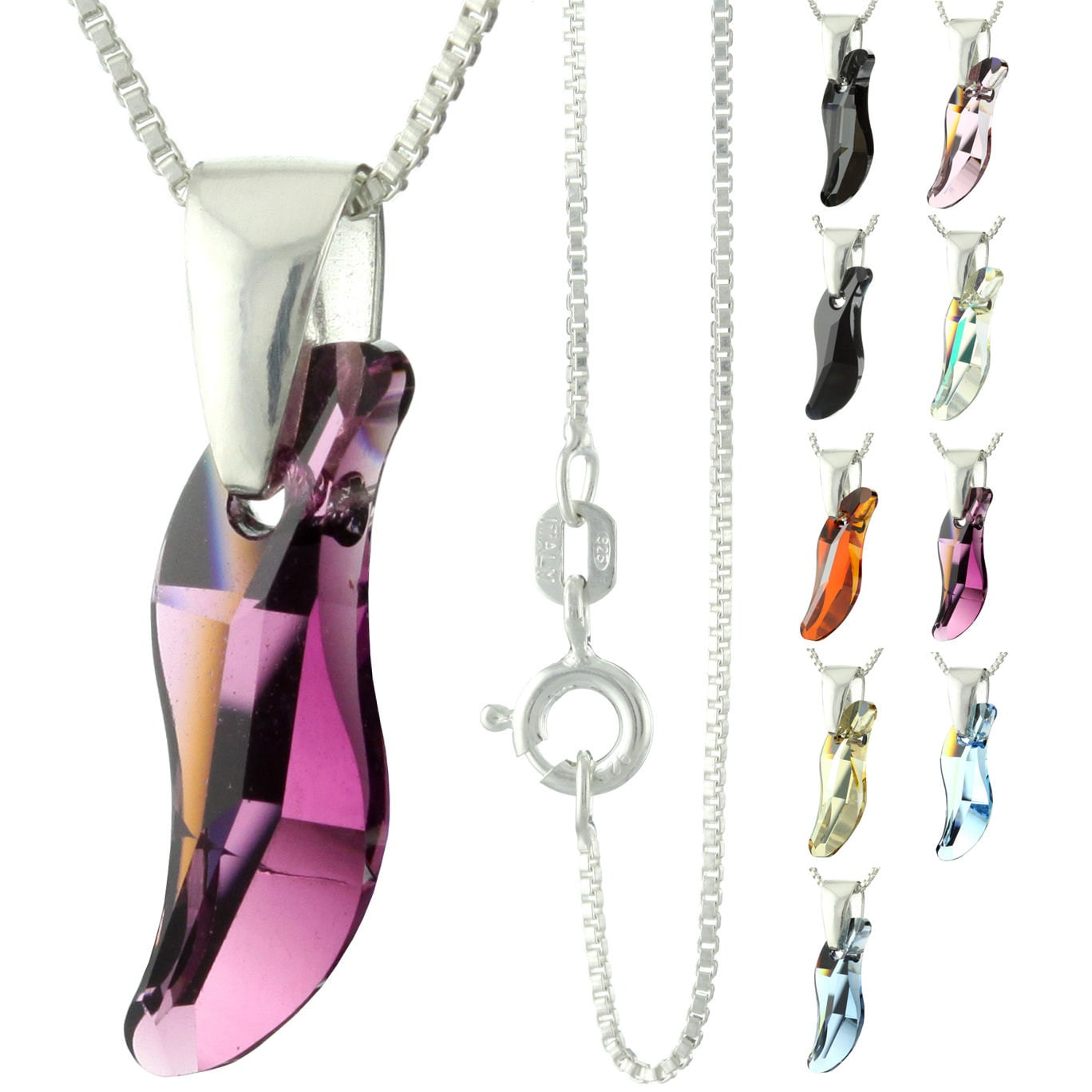 925 Sterling Silber Facettiert Welle Swarovski Kristall Anhänger Halskette von ymcjewelrycom