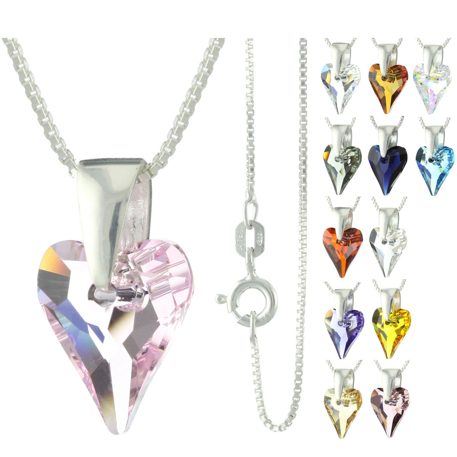 925 Sterling Silber Facettiert Wilde Herz Swarovski Kristall Halskette von ymcjewelrycom