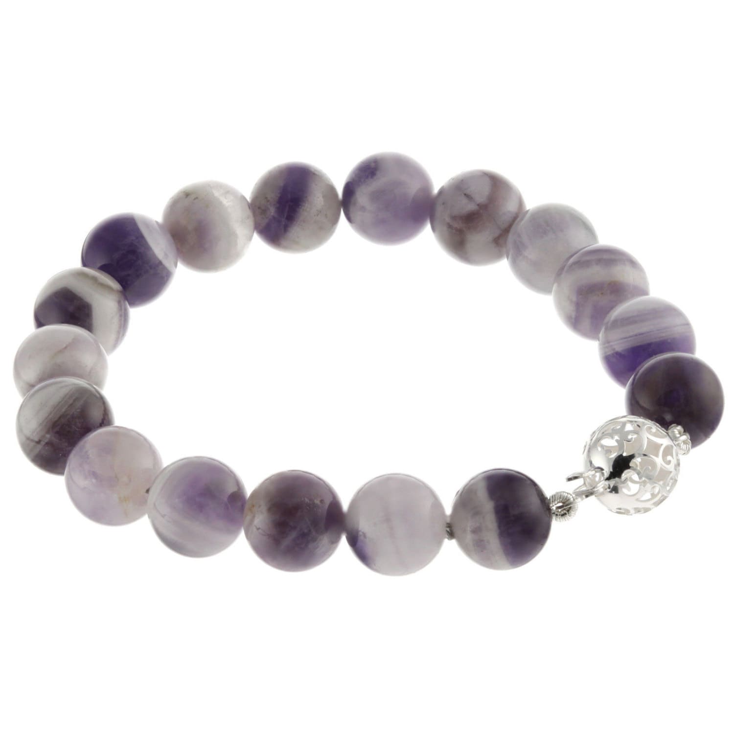 925 Sterling Silber-Filigran Runde Verschluss Armband/Natürliche 10mm Amethyst 6" Bis 9" Lange von ymcjewelrycom