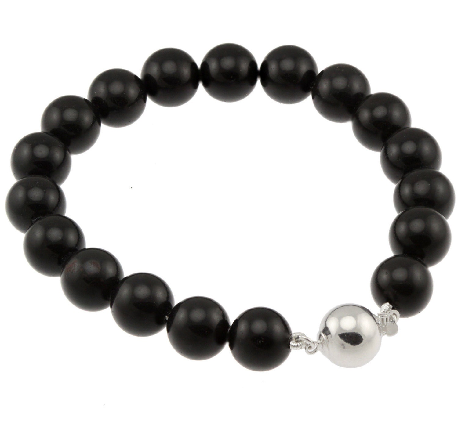 925 Sterling Silber Kugel-Verschluss Armband/Natural 10mm Rund Schwarz Obsidian 6" Bis 9" Lange von ymcjewelrycom