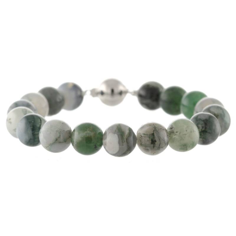 925 Sterling Silber Kugel-Verschluss Armband Natürliche 10 Mm Runde Moos Achat 6" Bis" 9"/ Lang 925 Sterling Silber Kugel-Verschluss Armband Natürliche 10 Mm Runde Moos Achat 6" Bis" 9"/ Lang von ymcjewelrycom