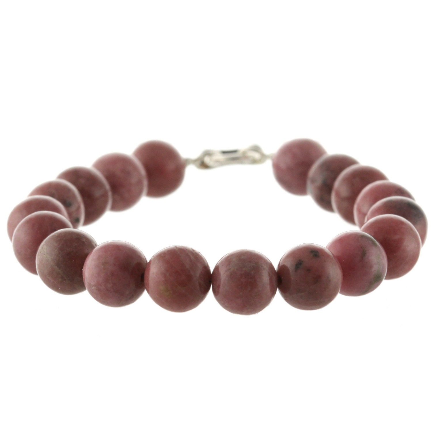 925 Sterling Silber Lock Verschluss Armband/Natural 10mm Rhodonit 6" Bis 9" Lange von ymcjewelrycom