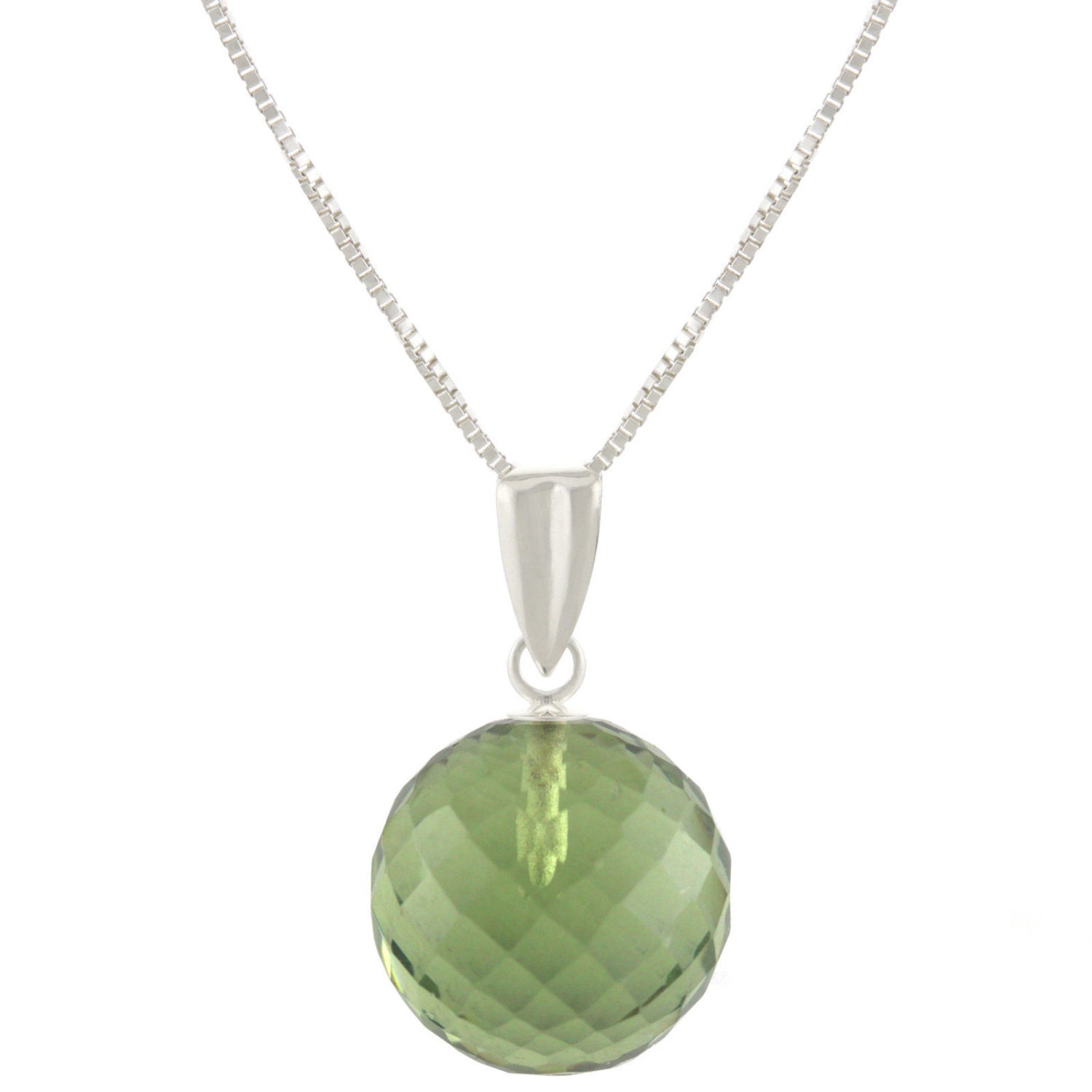 925 Sterling Silber Natürliche Facettierte Kugel Grüner Amethyst Quarz Anhänger Halskette von ymcjewelrycom