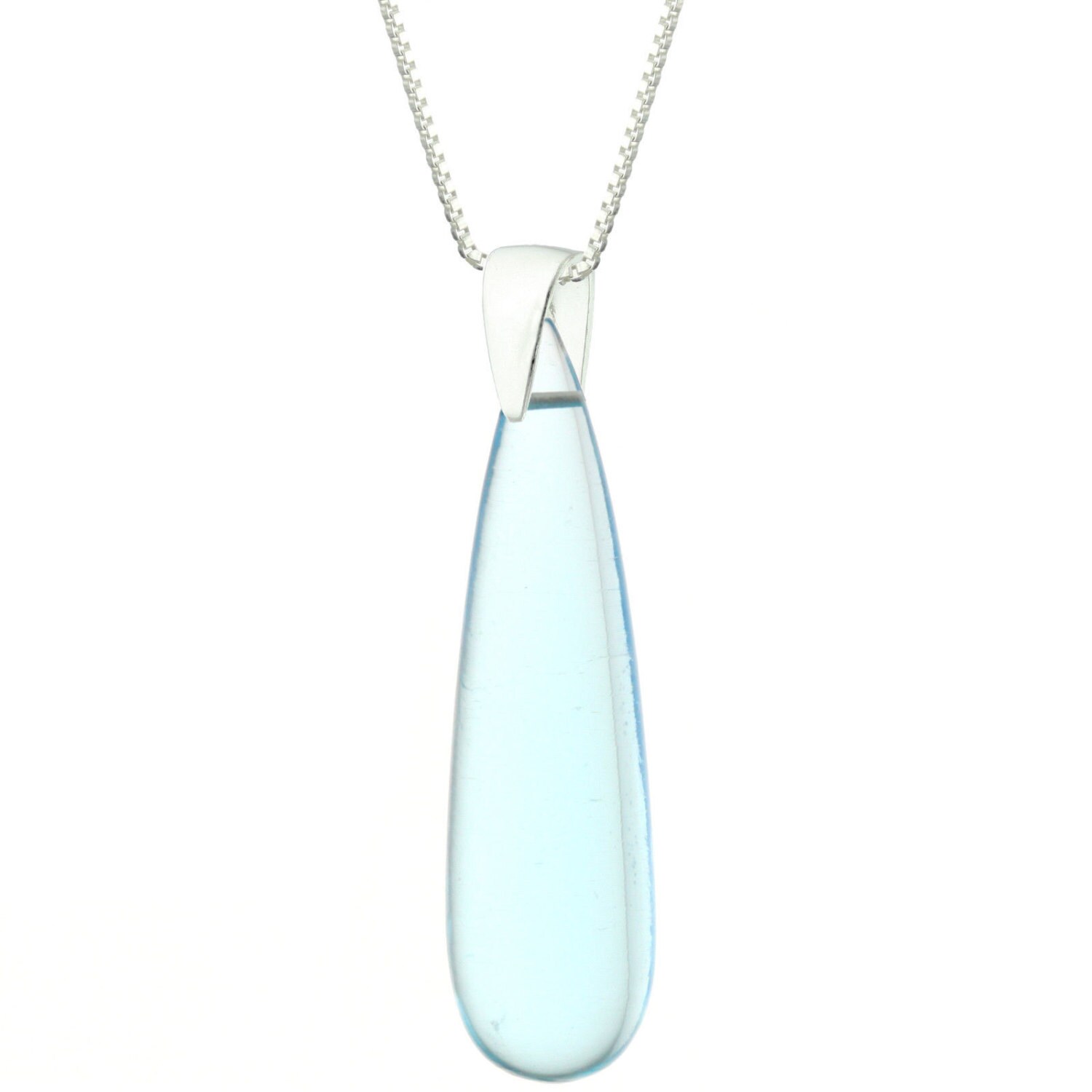 925 Sterling Silber Natürlichen Glatten Teardrop Aquamarin Quarz Anhänger Halskette von ymcjewelrycom