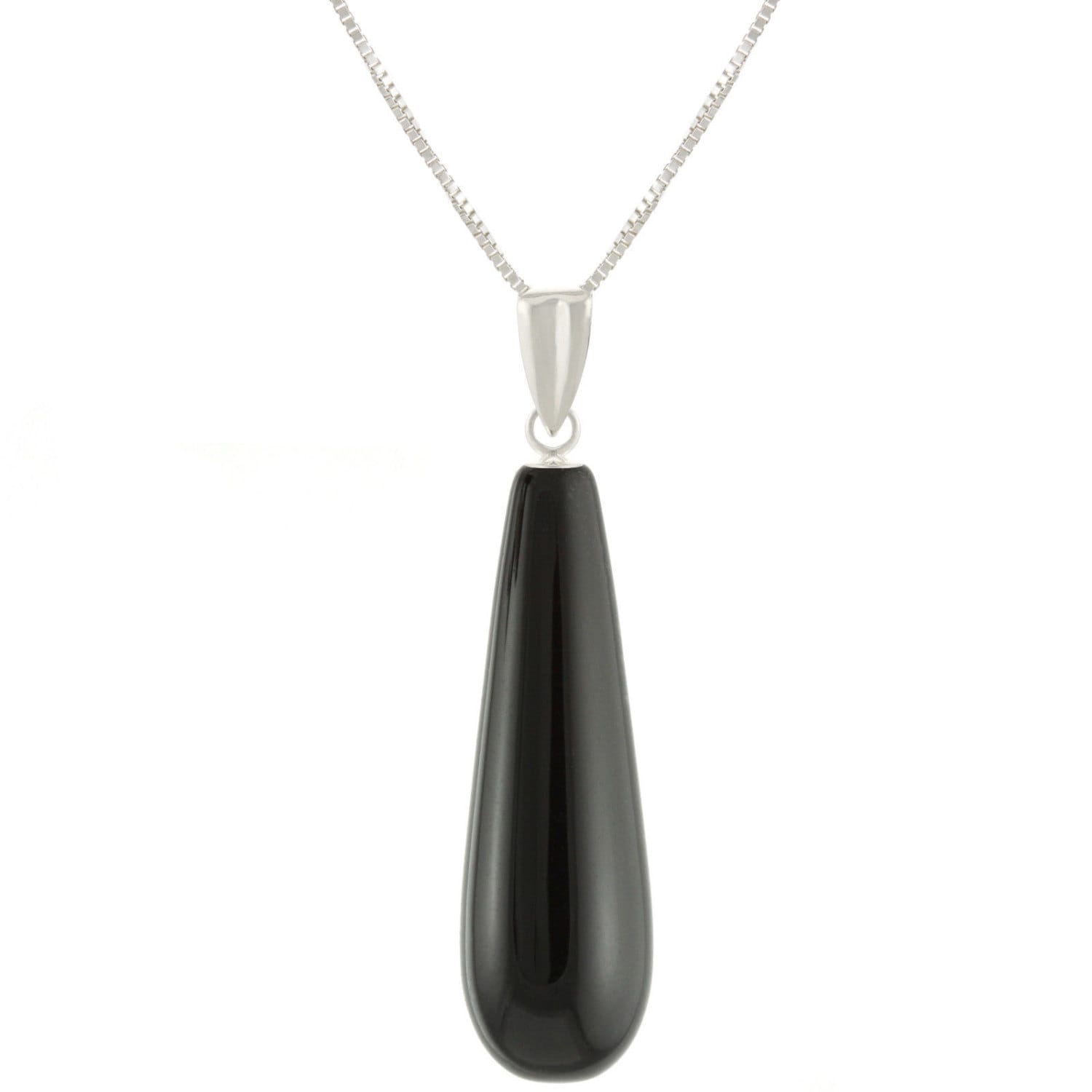 925 Sterling Silber Natürlichen Glatten Teardrop Schwarz Onyx Anhänger Halskette von ymcjewelrycom